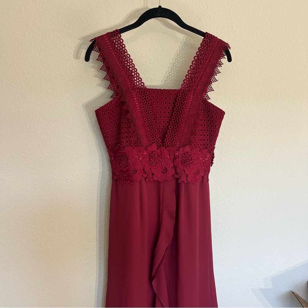 Unitedwood high low Jodie cocktail dress floral lace crochet red cocktail party - Picture 7 of 16